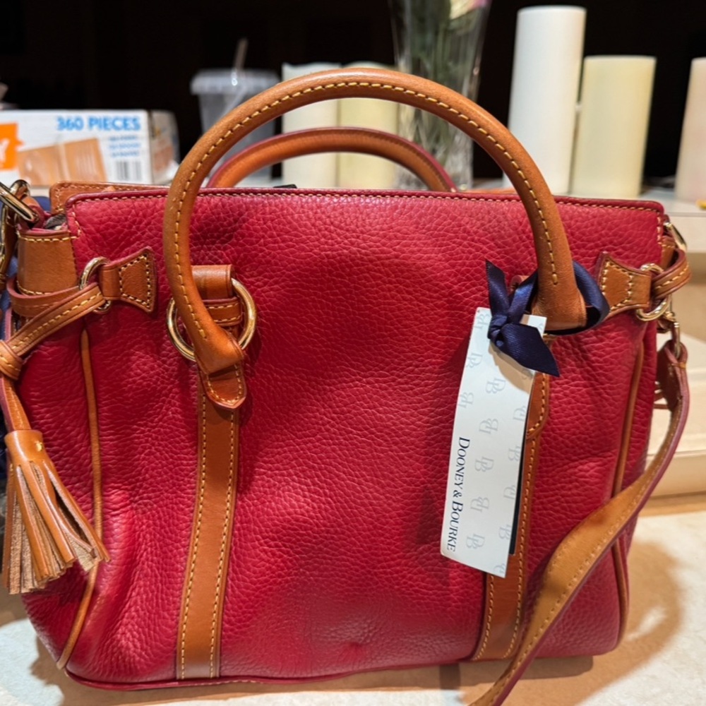 Dooney & Bourke Red and Brown Satchel with dust bag. - Picture 3 of 9